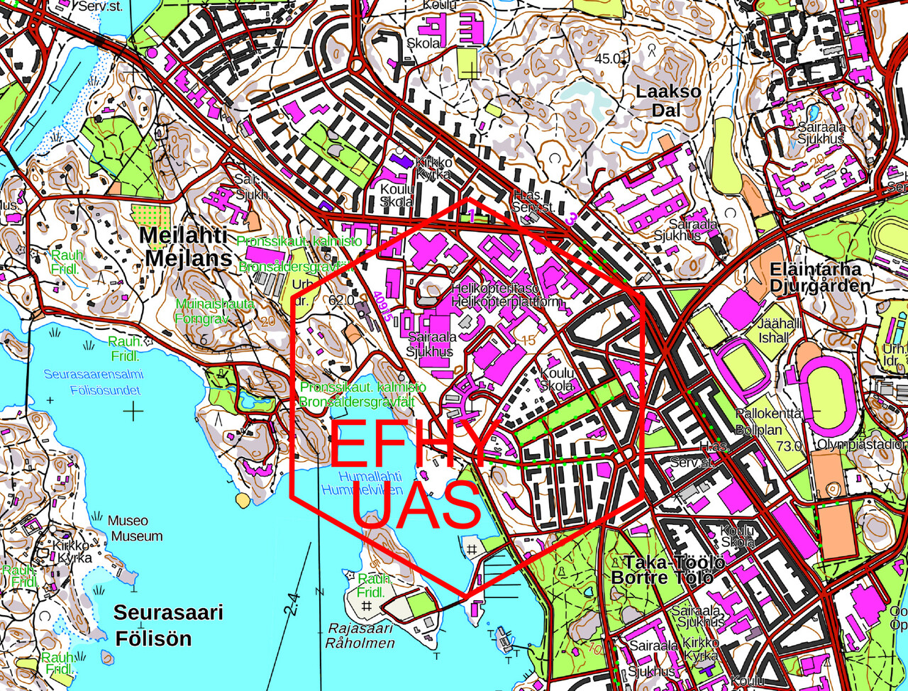 Helsingin Yliopistollinen sairaala Meilahti (EFHY) rajoittava  UAS-ilmatilavyöhyke | Droneinfo