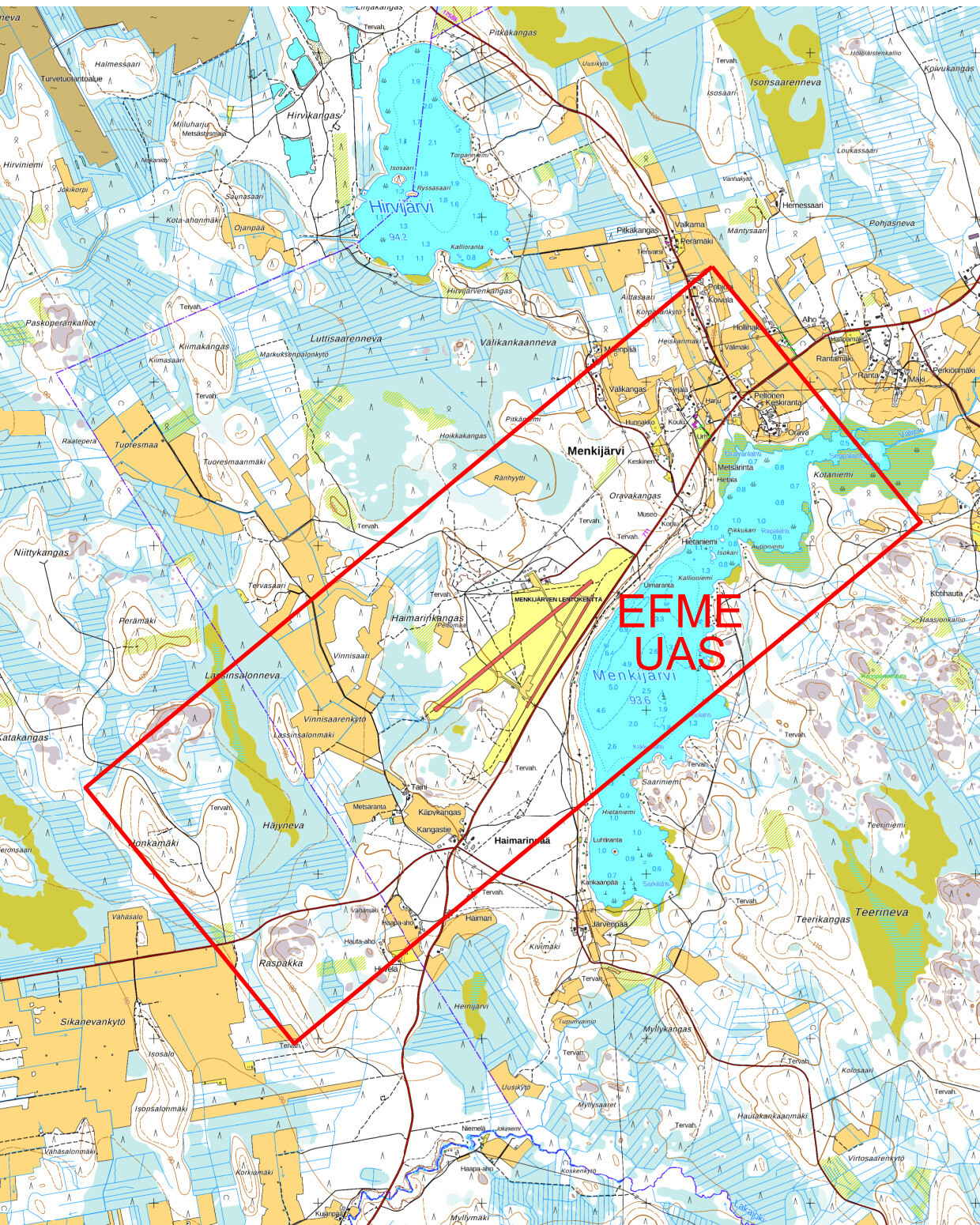 Menkijärvi (EFME) rajoittava UAS-ilmatilavyöhyke | Droneinfo